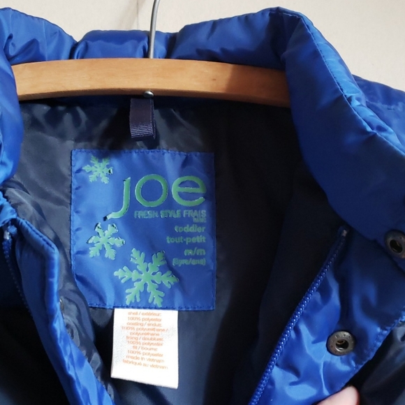 Joe Fresh Blue Green Colorblock Striped Puffer Vest, button up zipper Size 3T - Picture 3 of 7